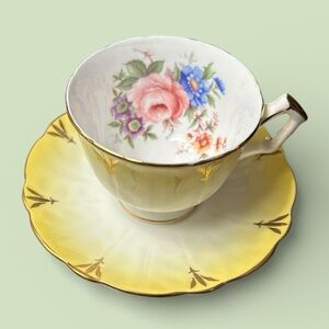 Floral Yellow Tea Cup and Saucer Set